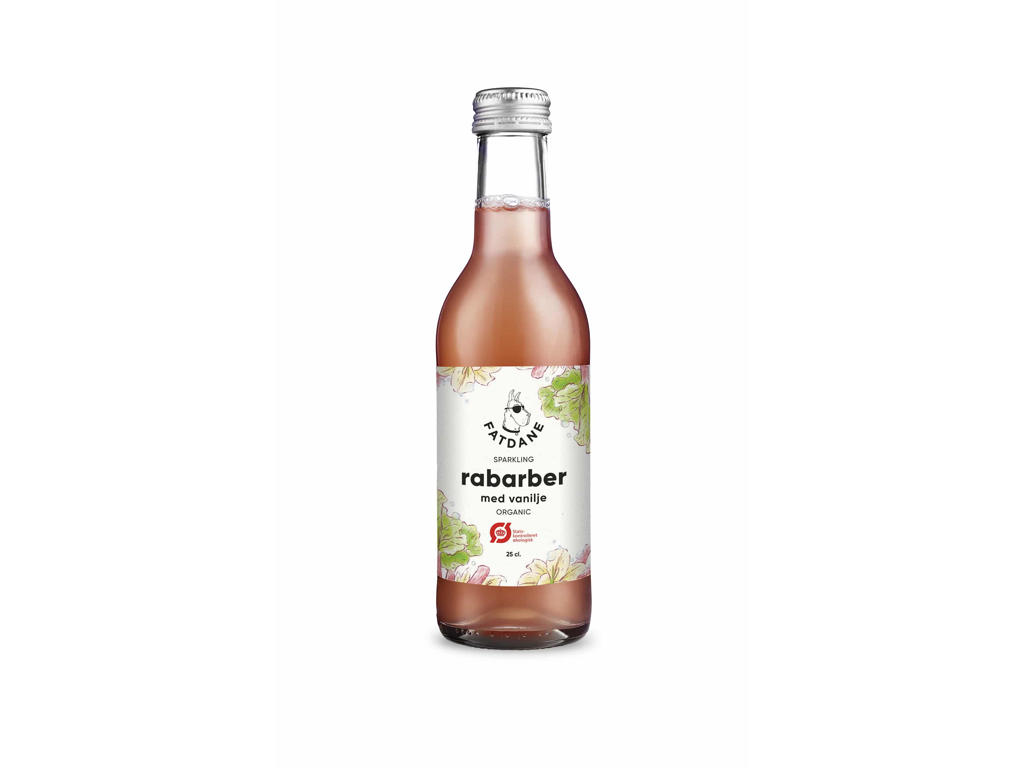 Fatdane Rabarber med Vanilie Øko, 25 cl. 24 stk