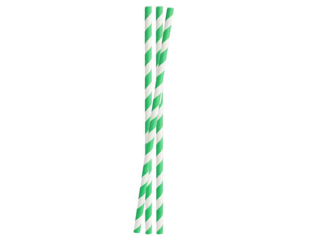 Papirsugerør, Stribet Grøn 6x200mm